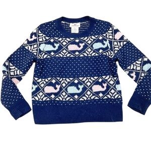 Vineyard Vines navy Blue Crew Neck Sweater Whale Pattern cashmere xs